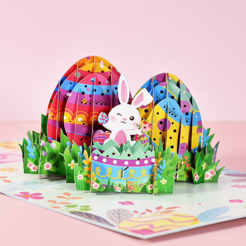 Easter Handmade 3D Pop-up Greeting Card With Rabbit Eggs