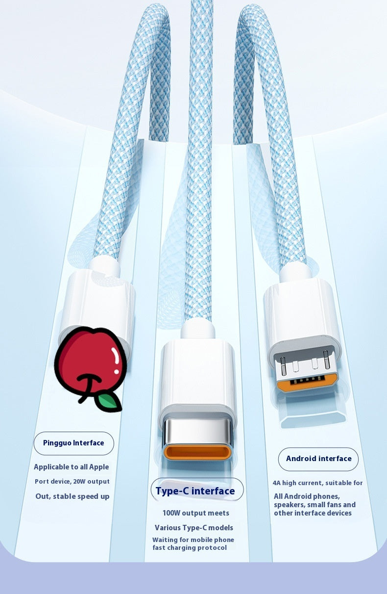 Three-in-one Data Cable 6A Multifunctional Fast Charge Line