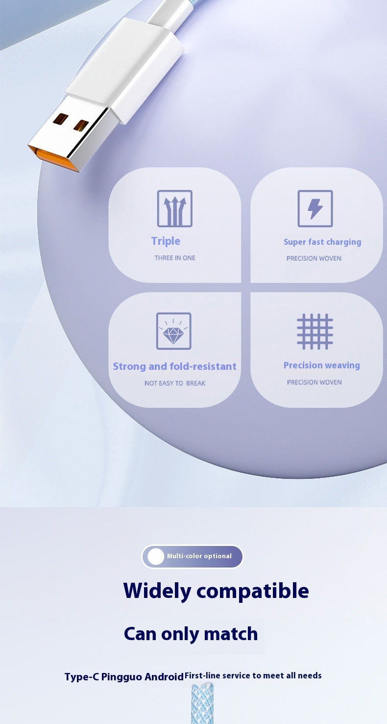 Three-in-one Data Cable 6A Multifunctional Fast Charge Line