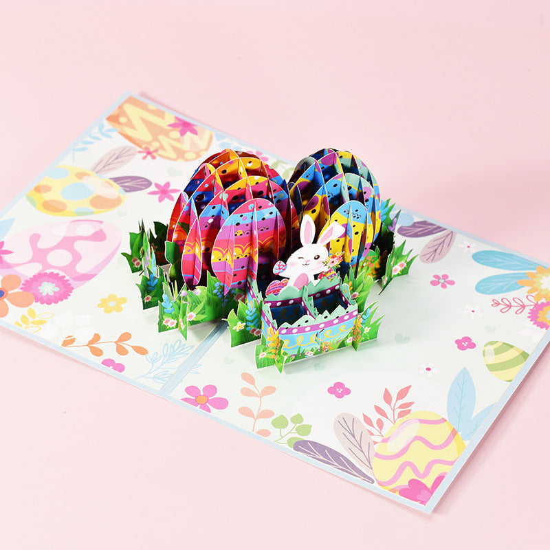 Easter Handmade 3D Pop-up Greeting Card With Rabbit Eggs