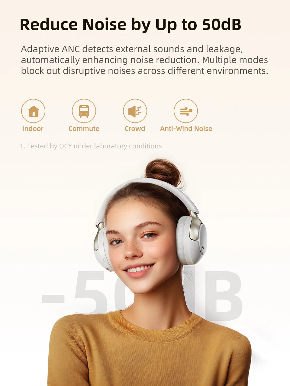 QCY H3 PRO ANC Bluetooth Headphones Adaptive ANC Headset 50dB Active Noise Cancelling LDAC Hi-Res Wireless Earphone 55H Playtime