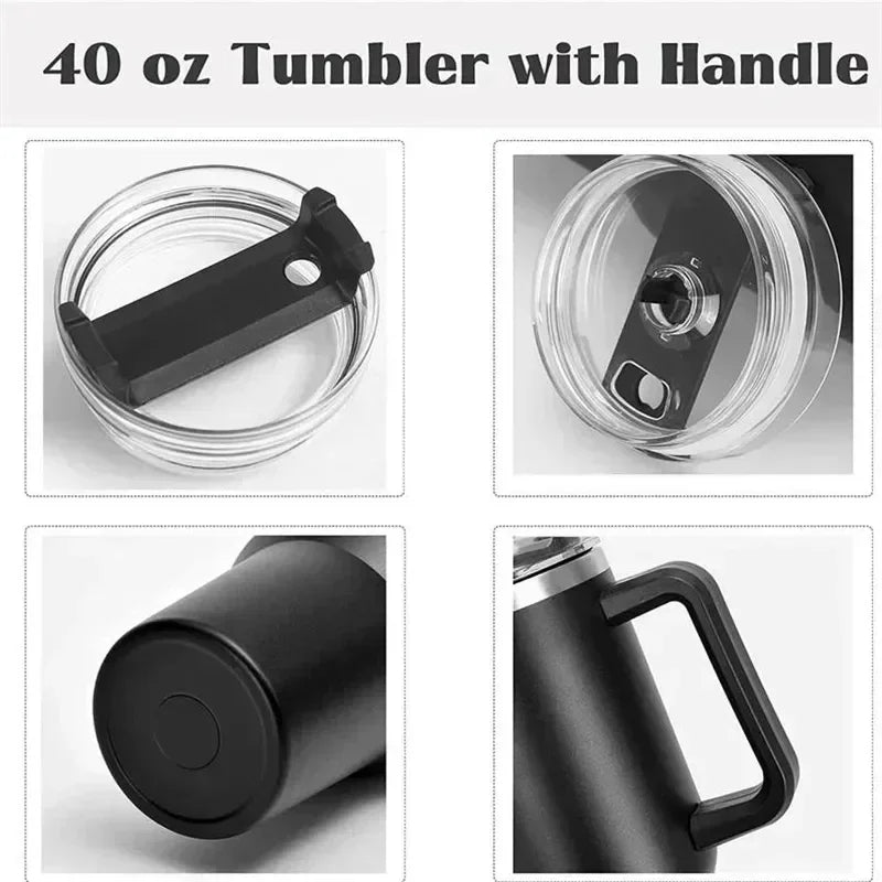 NEW 40oz Stainless Steel Water Bottle with Handle Lid Straw Vacuum Thermos Cup Car Coffee Mug Personalized Tumbler