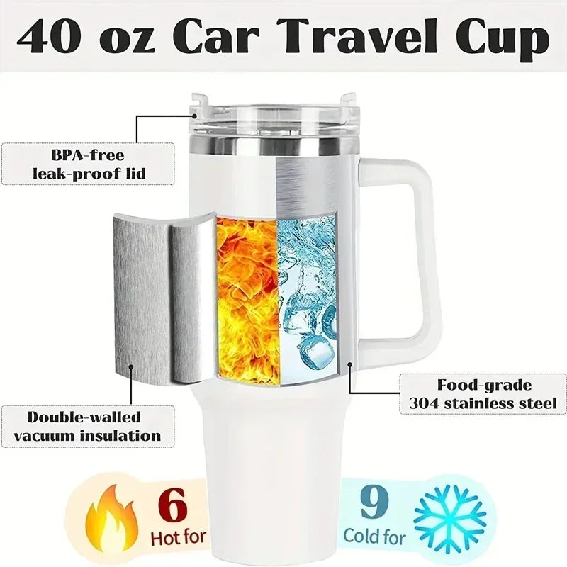 NEW 40oz Stainless Steel Water Bottle with Handle Lid Straw Vacuum Thermos Cup Car Coffee Mug Personalized Tumbler