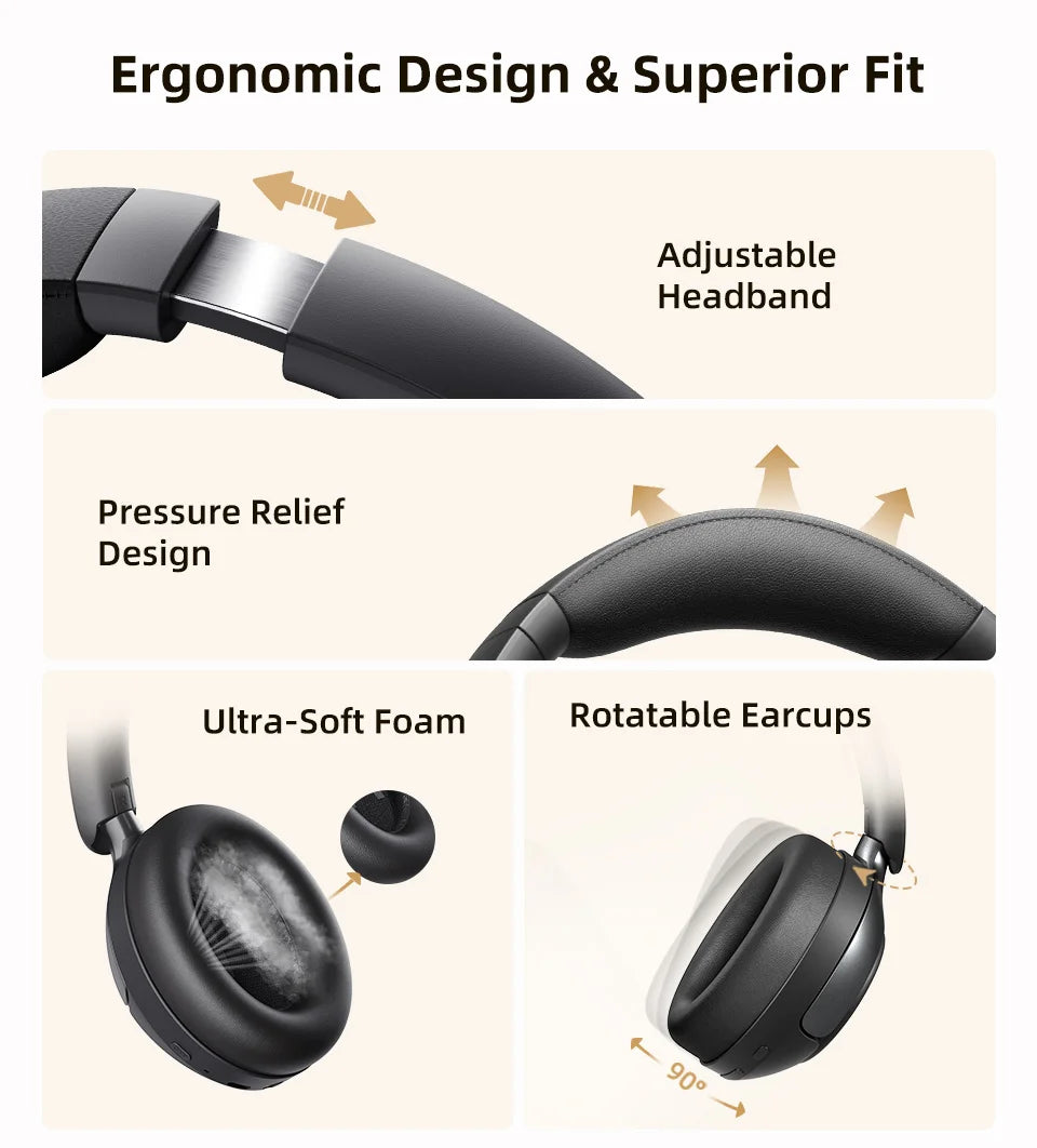 QCY H3 PRO ANC Bluetooth Headphones Adaptive ANC Headset 50dB Active Noise Cancelling LDAC Hi-Res Wireless Earphone 55H Playtime