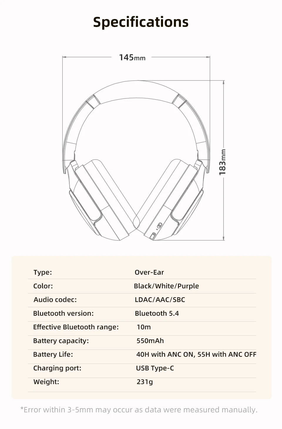 QCY H3 PRO ANC Bluetooth Headphones Adaptive ANC Headset 50dB Active Noise Cancelling LDAC Hi-Res Wireless Earphone 55H Playtime