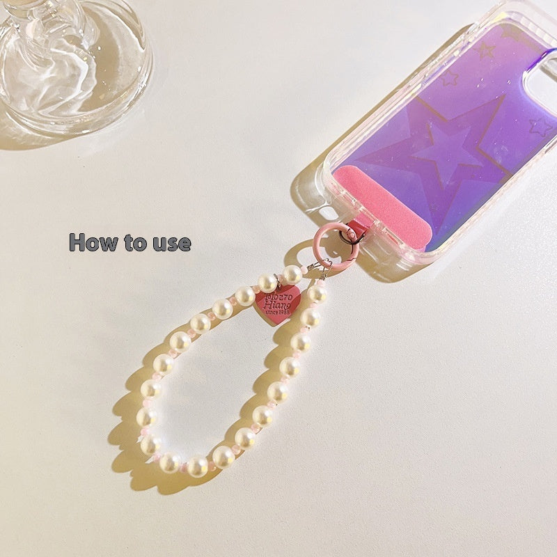 Love Hanging Pearl Crossbody Chain Wristband Wrist Strap Universal Mobile Phone Lanyard